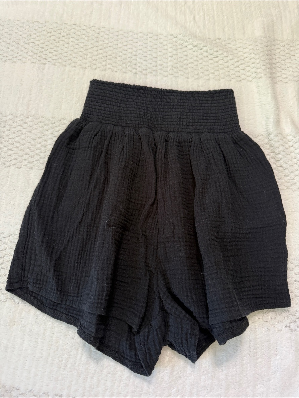 High waisted black linen shorts